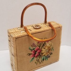 Vintage Basket Weave and Needle Point Purse